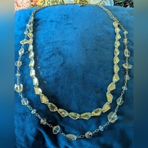 Bead and rhinestone statement necklace. Silver tone